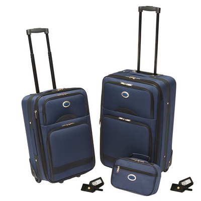 Navy Luggage Set W/ Gold Medallion