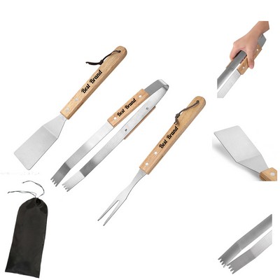 3Pc Stainless Steel Bbq Set With Storage Bag