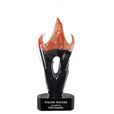 16" Red & Black Flame Art Glass