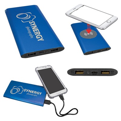 Blue 8000MAH Power Bank & Wireless Anodized Aluminum Charger