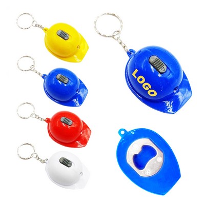 Custom Safety Helmet Type Bottle Opener Beer Knock LED Light Key Ring Bag Pendant