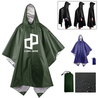 Multi-Function Polyester Reusable Rain Poncho W/ Grommet