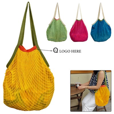 Handheld Woven Cotton Mesh Bag W/Colorful Lining