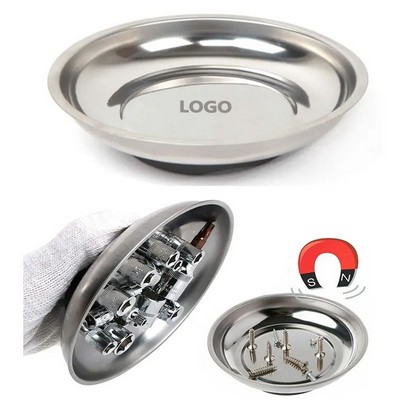 6" Stainless Steel Round Magnetic Tool Tray Parts Holder w/Soft Rubber Base