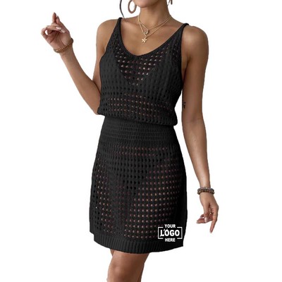 Sultry V-Neck Hollow-Out Beach Dress