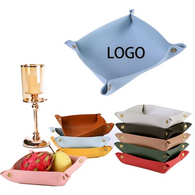 Leather Foldable Four Corner Tray Desktop Organiser