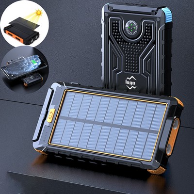 10000Mah Rugged Solar Power Bank With Flashlight & Compass