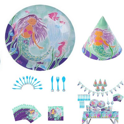 Party Supplies Set Serves 6 Blue Paper Plates