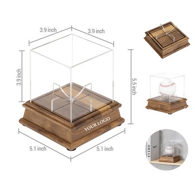 Baseball Display Case Acrylic Clear Cube Baseball Holder with Wooden Stand