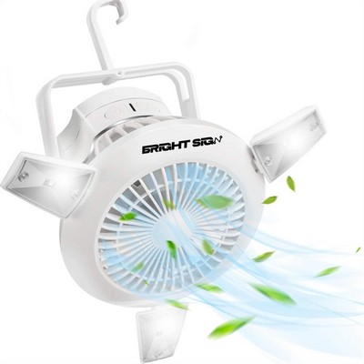 Solar-Powered Camping Fan with Hook and Light