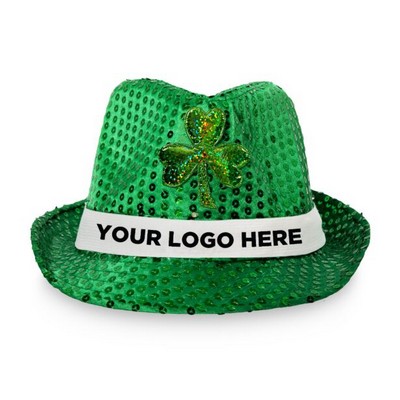 St Patricks Light Up Sequin Fedora Hat w/White Band