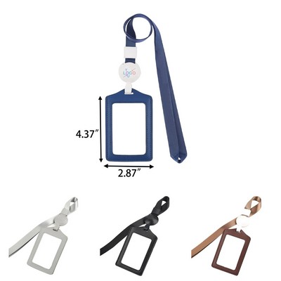 Authentic Leather ID Holder with Retractable Cord