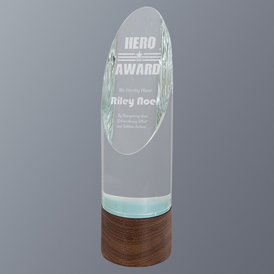 Cylinder Sierra Glass on Walnut Base Series, Large (2-3/4"x 9-3/4"H)