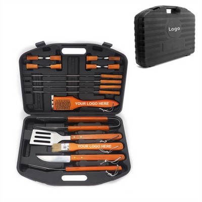 19 PCS Wooden Handle Barbecue Tools Set
