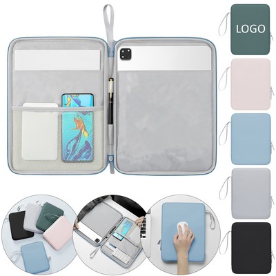 12.9" Portable PU Tablet Storage Bag Waterproof & Multi-Compartment Organizer