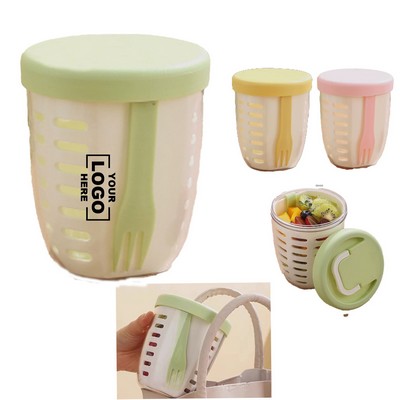 Portable fruit cup with a fork and a sealed leak-proof salad container
