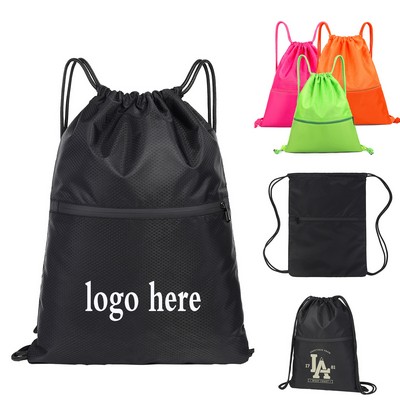 Water-Resistant Gym Drawstring Bag with Pocket