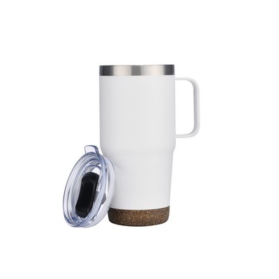 Endura 24 oz White SS Travel Mug with Cork Bottom