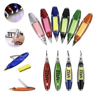 Custom 5'' Multi Purpose Led Flashlight Ballpoint Pen With Sticky Notes