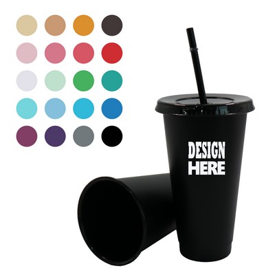 24 oz Custom Plastic Stadium Cup with Straw