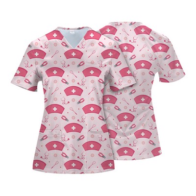 Custom V-Neck 4 Pocket Scrubs Top(Full Color Sublimation)