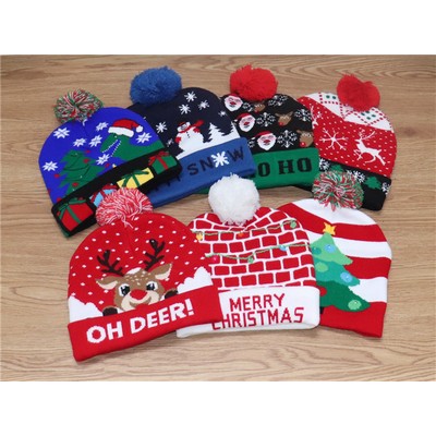 Christmas Knitted LED Hat Colorful Light Up Beanie Holiday Party Decoration