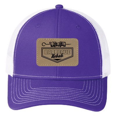 Port Authority C112 6-Panel Snapback Trucker Hat w/Leatherette Adhesive Patches or Embroidery