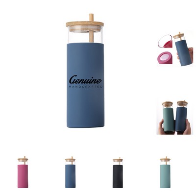 16oz Glass Water Tumbler with Bamboo Lid