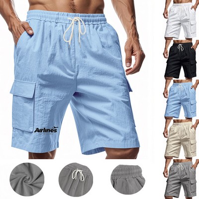 Summer Beach Linen Casual Pants Men's Cargo Shorts