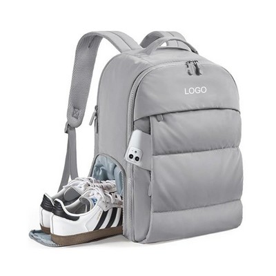 Quilted Travel Backpack with Shoe Compartment Lightweight Double Shoulder Bag