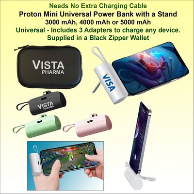 Proton Mini Universal Power Bank with integrated stand,Black Zipper Wallet 5000 mAh