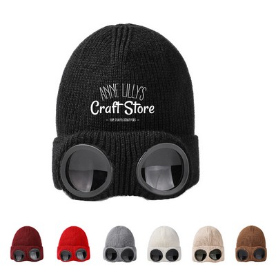 Cozy Winter Knit Beanie with Goggle