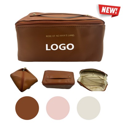 PU Leather Cosmetic Organizer Bag Multifunctional Travel Toiletries Storage