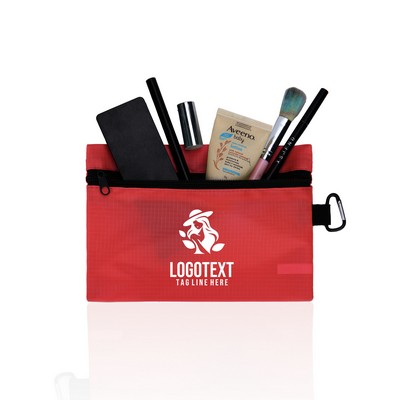 8.5" x 6" Ripstop Zippered Utility Pouch with Carabiner