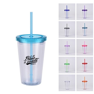 16oz Insulated Double-Wall Tumbler with Straw
