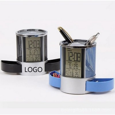 Multi Functional Metal Mesh Electronic Calendar Pen Holder