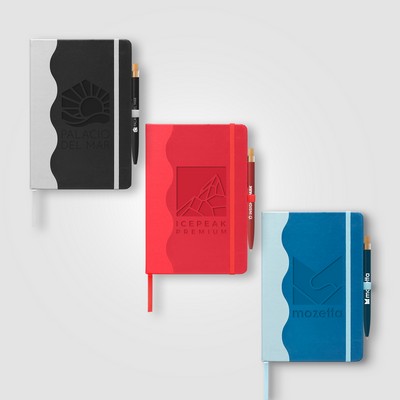 Grete Recycled Wave Pattern Journal Pen Set - A5 - Debossed