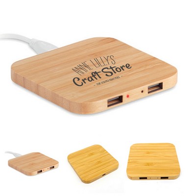 Bamboo 10W Wireless Charger with Dual Usb Port