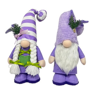 Spring Lavender Heart Gnome All-Season Standing Faceless Doll Handmade Purple Floral Tomte