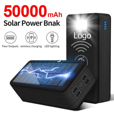 50000mAh Solar Power Bank With Flashlight Wireless Phone Charger
