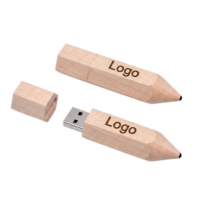 4GB Wooden Pencil Shaped USB Flash Drive - Natural Maple