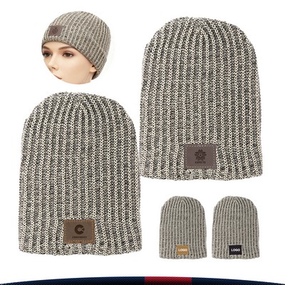 Cuddlowe Leather Patch Knit Beanie