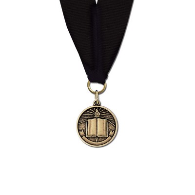 1 1/8" Open Book Cast CX Medal w/Grosgrain Neck Ribbon