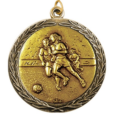 Stock Medal w/ Round Edge & Wreath (Soccer Female) 2 1/2"