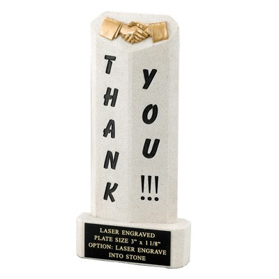 8 ½" Granite "Thank You" Trophy w/Engraving Plate