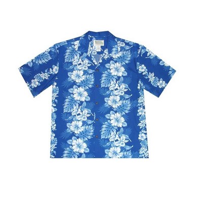 Navy Hawaiian Cotton Poplin Shirt w/ Button Front & Short Sleeves