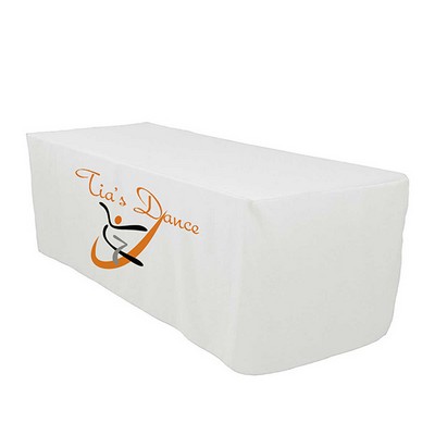 6' Fitted Dye Sub Tablecloth - White, Ivory And Silver