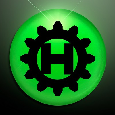 Green LED Frosted Circle Badge with Safety Pin - PRINTED