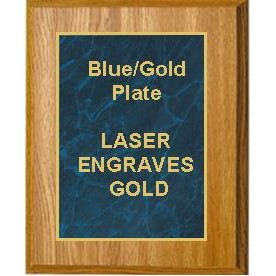 Oak Plaque 5" x 7" - Marbelized Blue/Gold 4" x 6" Plate
