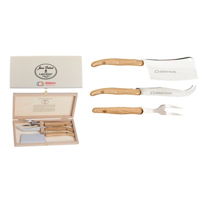 Laguiole Luxe Cheese Set w/French Oak Brown Handle